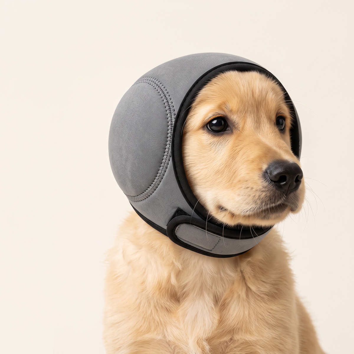 Hushpaw ear muffs features on a puppy